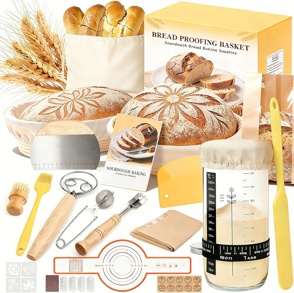Umite Chef Sourdough Starter Kit, Banneton Bread Proofing Baskets Set
