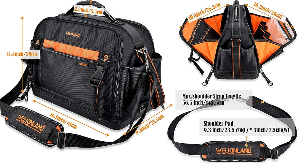 WELKINLAND 42-Pocket Tool Organizer, 16- Inch Hard Bottom Tool Bag