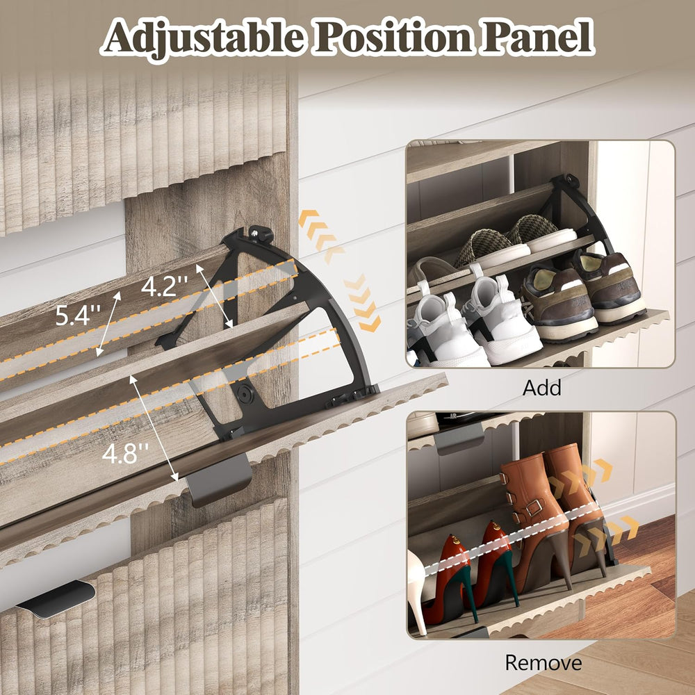 HUANLEGO Shoe Cabinet Storage for Entryway with 2 Flip Drawers, Fluted Narrow...