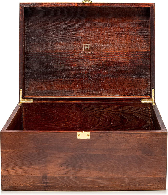 Large Wooden Storage Memory Gift Box with Hinged Lid (Chocolate Brown)