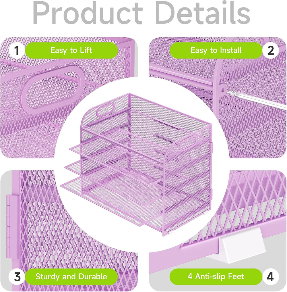 Cawukege 2 Pack 5 Tier Paper Organizer, Letter Tray with Handle, Mesh Desk Or...