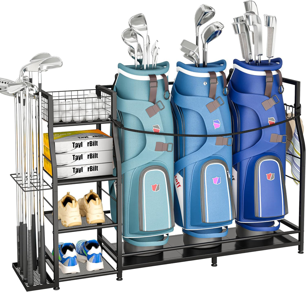 Golf Bag Stand for Golf Bag Accessories, Golf Bag Storage Organizer Fits 3 Ba...