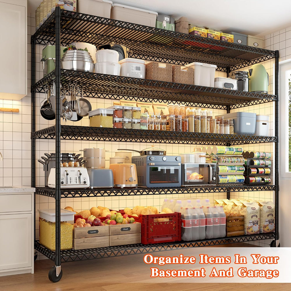 REIBII Storage Shelves 3200 LBS Capacity Wire Shelving with Wheels Heavy Duty...