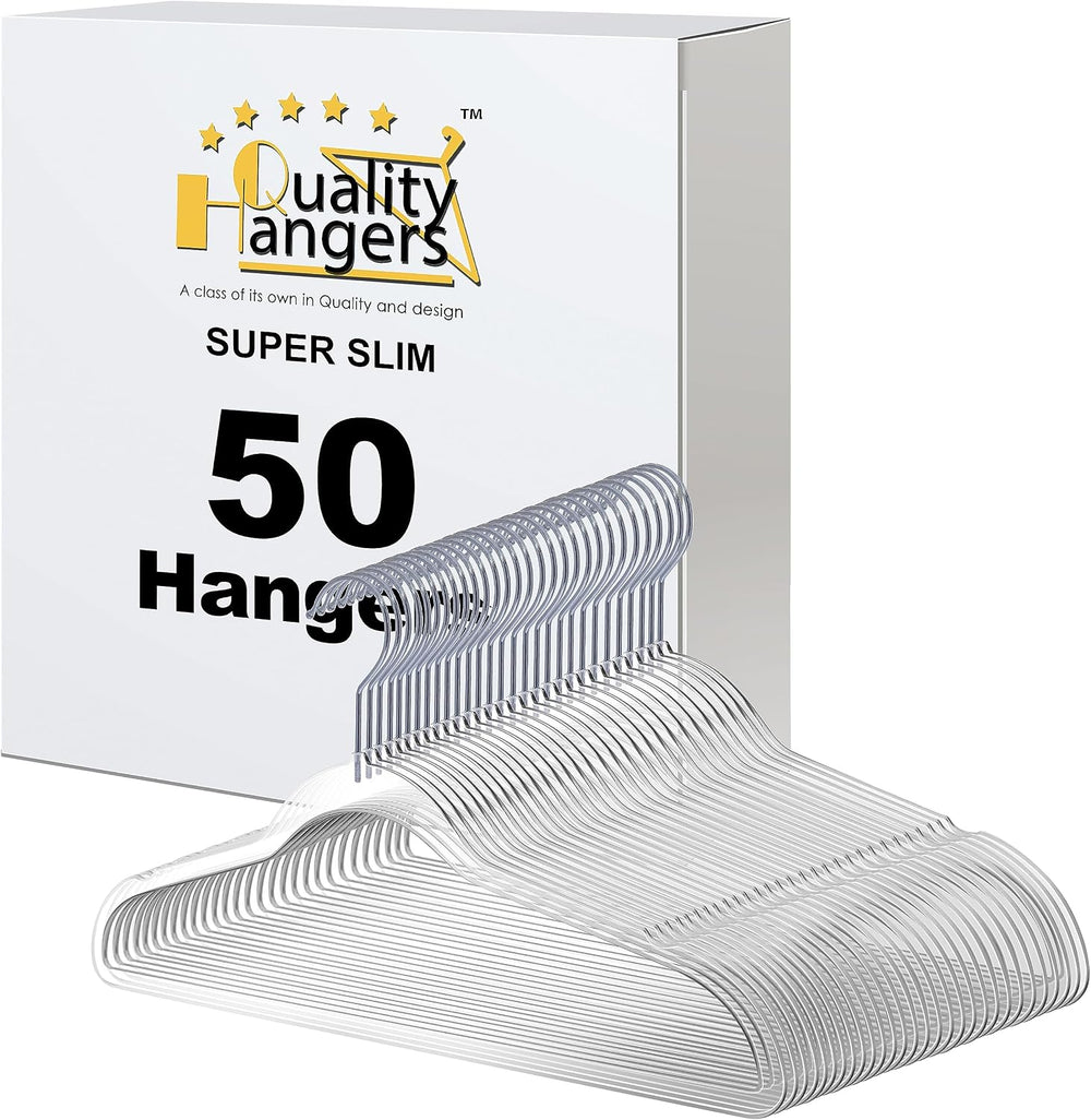 Quality Hangers Clear Plastic Hangers for Clothes | 50 Pack - 16.5 Inch | Hea...
