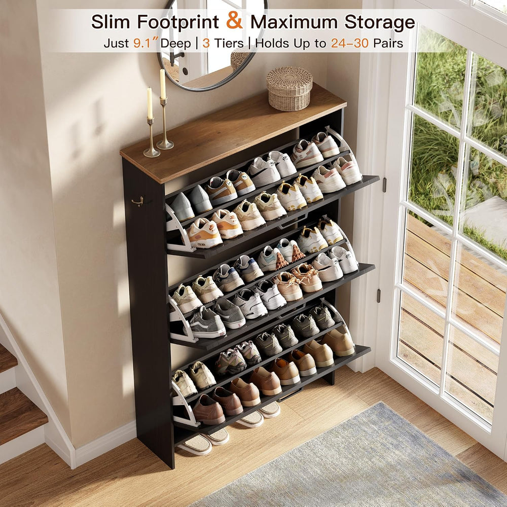 Nicetree Shoe Storage Cabinet for Entryway, 9.1" Ultra Slim 3-Drawer Fli...