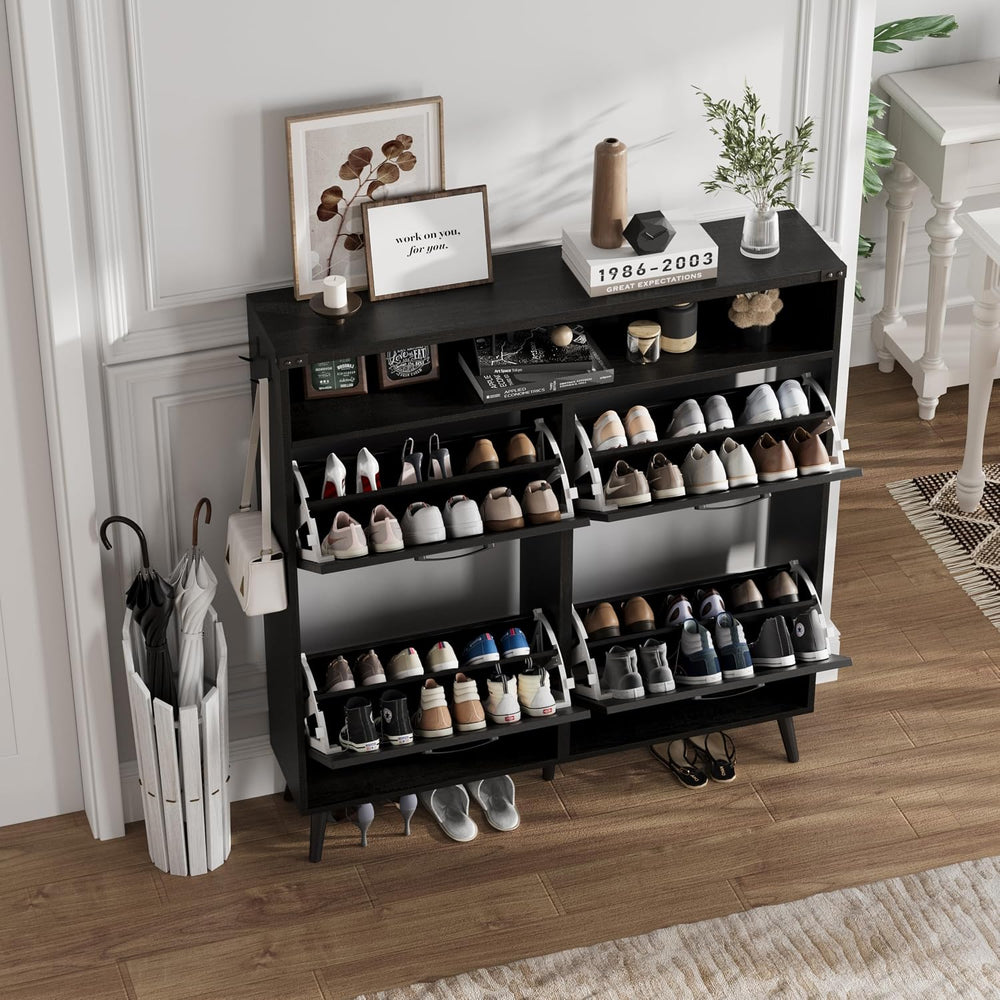 Halitaa Shoe Cabinet with 4 Flip Drawers,Farmhouse Shoe Storage Cabinet for E...