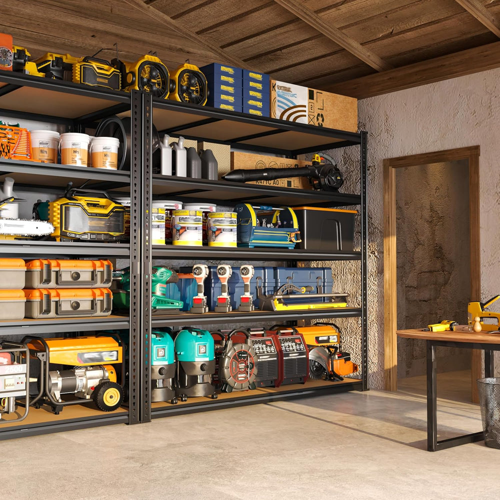 ROOMFAVE 48" W Garage Shelving Heavy Duty 2800LBS,5 Tier, Black,2PCS