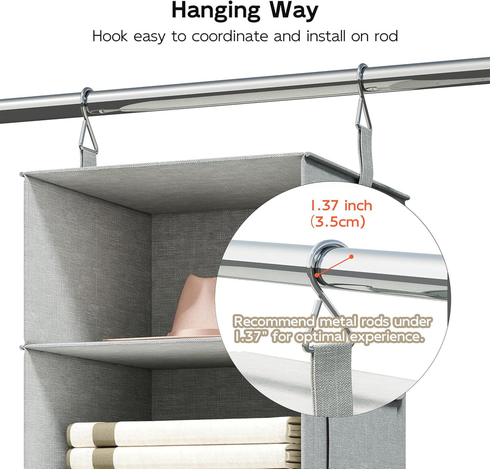 6-Shelf Hanging Closet Organizer with 3 Drawers, Separable, Medium Gray