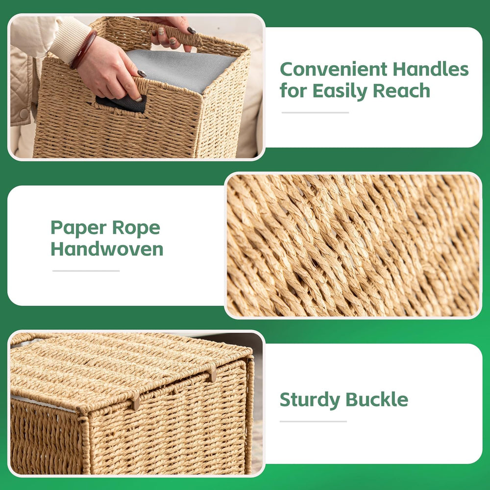 13x13x13 Storage Cube Bins Set of 4, Paper Rope Hand Woven Storage Basket wit...