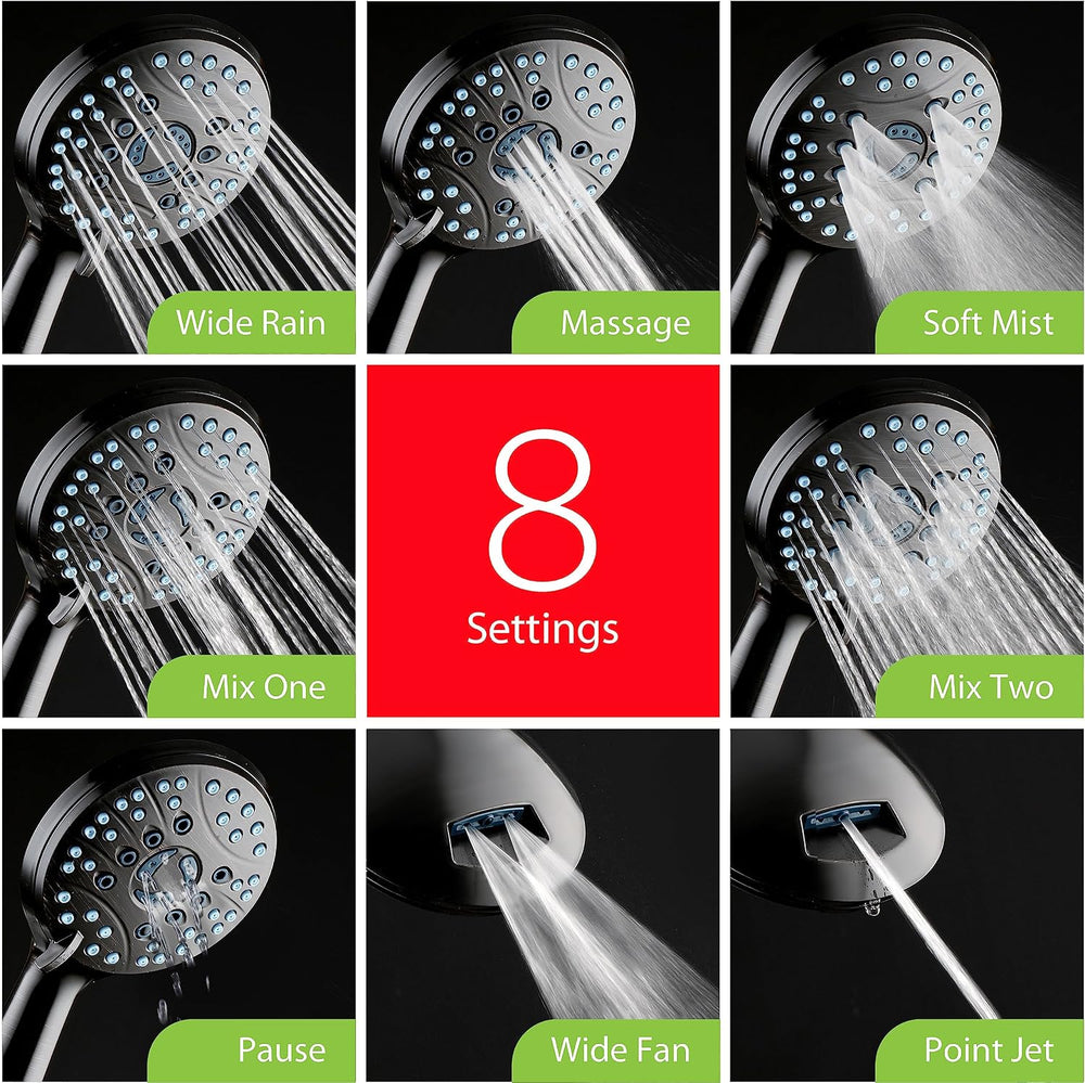 AquaCare High Pressure 8-mode Handheld Shower Head - Anti-clog Nozzles, Built...