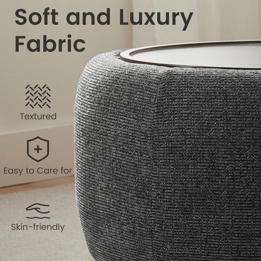 VKNOW 30 Inch Fabric Round Storage Ottoman with Wood Lift-Off Lid, Black