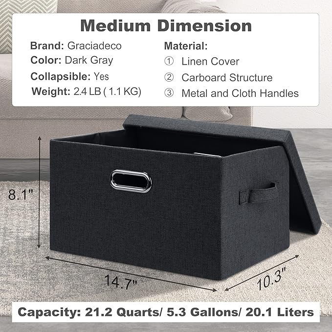 Medium 15" 21 Quart Collapsible Stackable Storage Bins