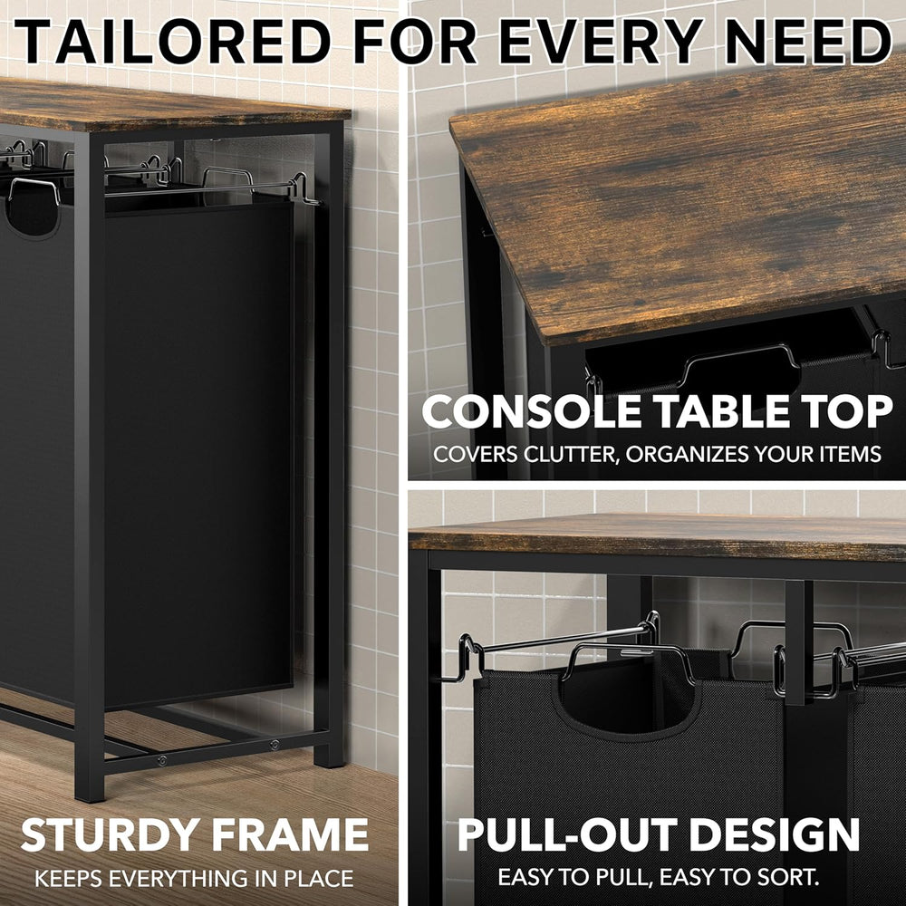 Simple Houseware 3-Section Laundry Sorter w/Tabletop Shelf, Rustic Brown