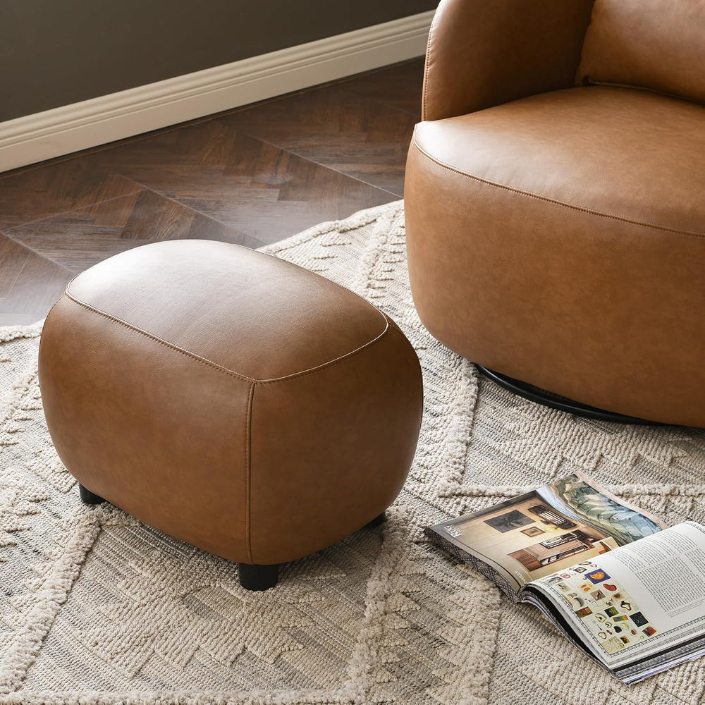 KINWELL 23" Wide Faux Leather Upholstered Ottoman Footrest, Camel