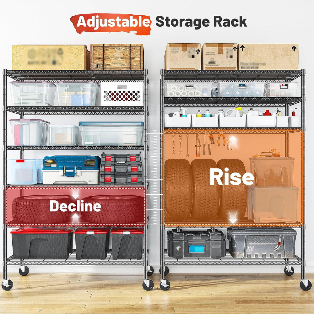 Romorgniz Storage Shelves with Wheels, 6 Tier Wire Shelving Adjustable Metal ...