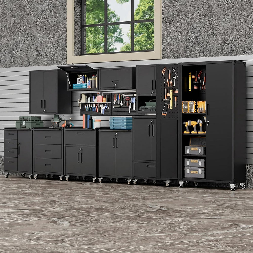 Metal Garage Storage Cabinet on Wheels, Lockable Rolling Tool Cabinet