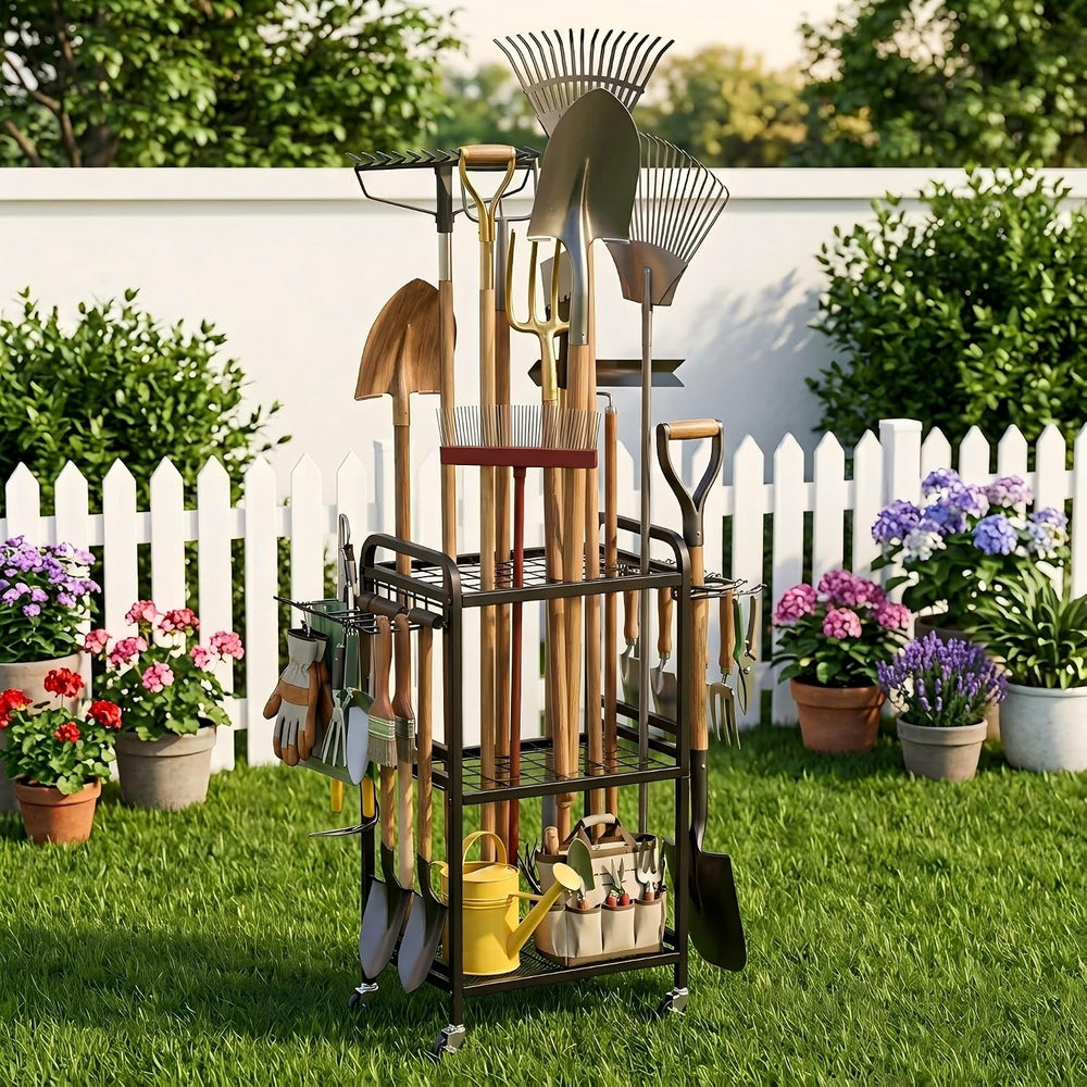 Hadulcet Garden Tool Organizer, Metal Garage Organization and Storage with Lo...