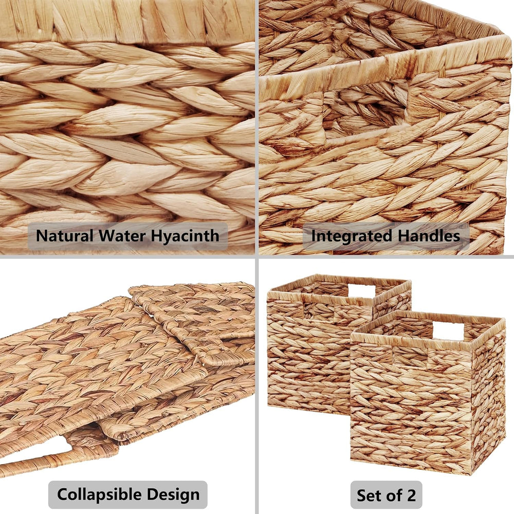 Vagusicc Wicker Storage Basket, Set of 2 Handwoven Water Hyacinth Storage Bas...
