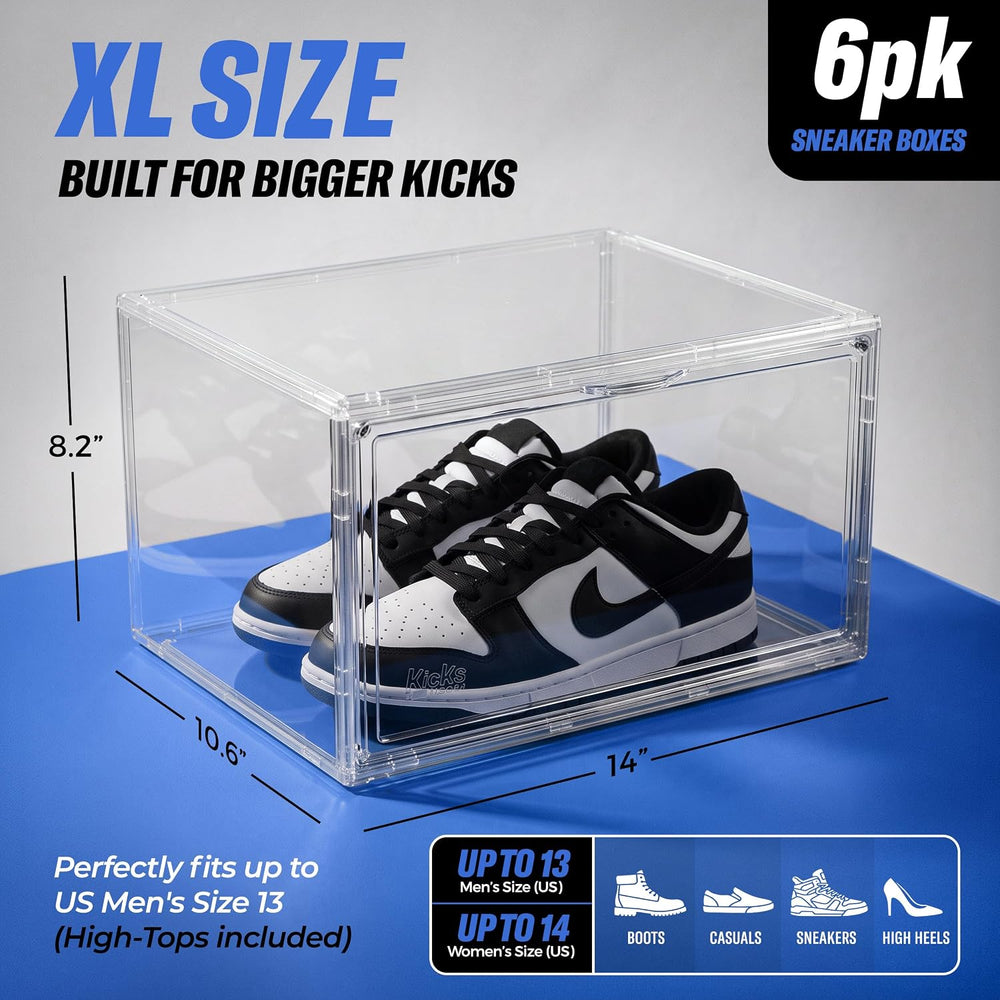 Kicks&Co 6 Pack XL Clear Shoe Storage Boxes with Magnetic Door | Stackabl...