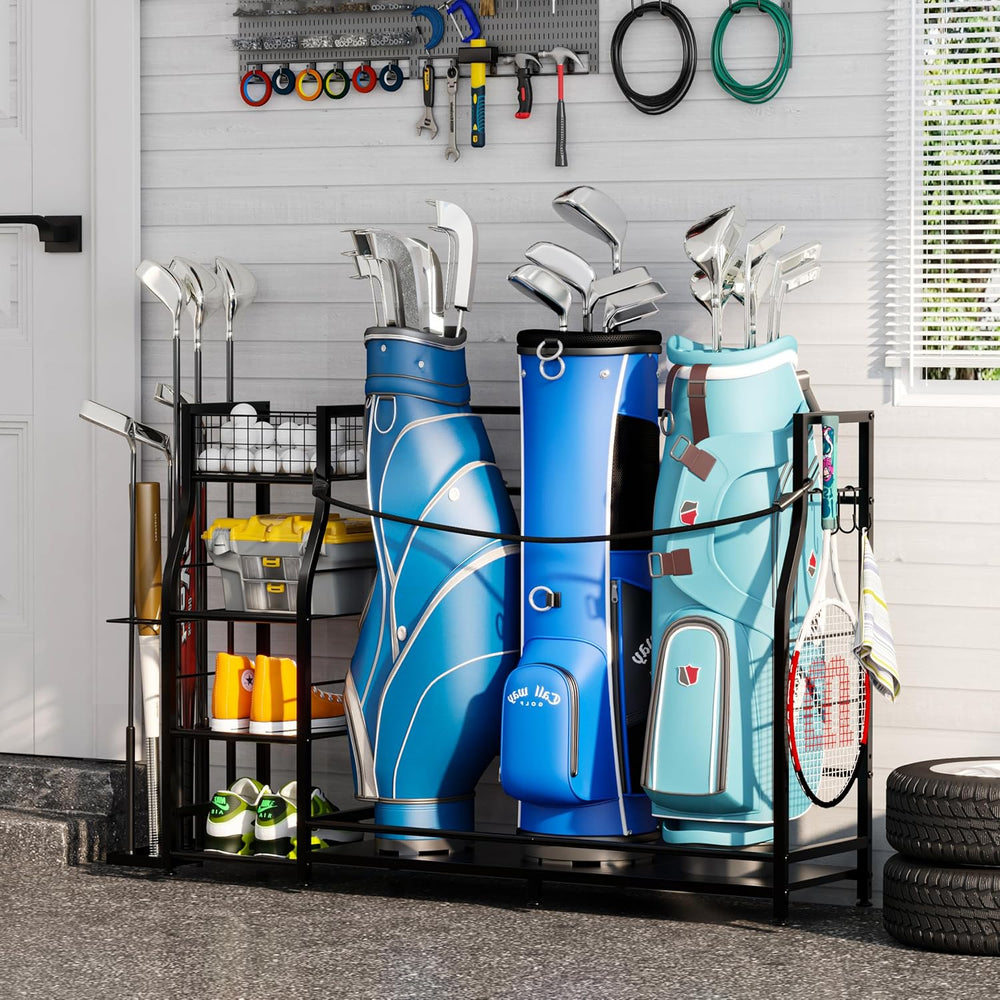 Golf Bag Stand for Golf Bag Accessories, Golf Bag Storage Organizer Fits 3 Ba...