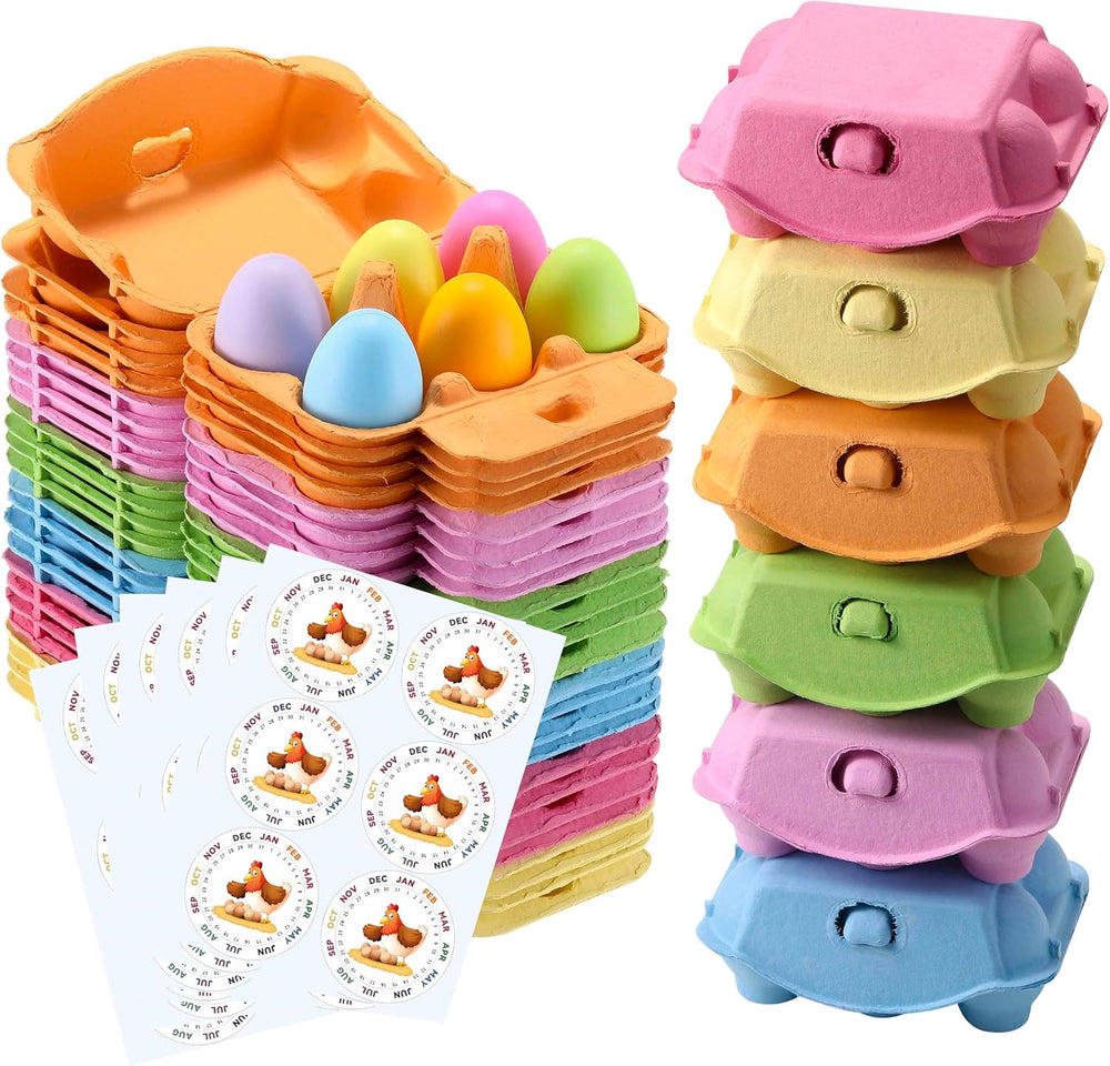 Colored Egg Cartons 60 Pack, Half Dozen Egg Cartons Colorful with Labels