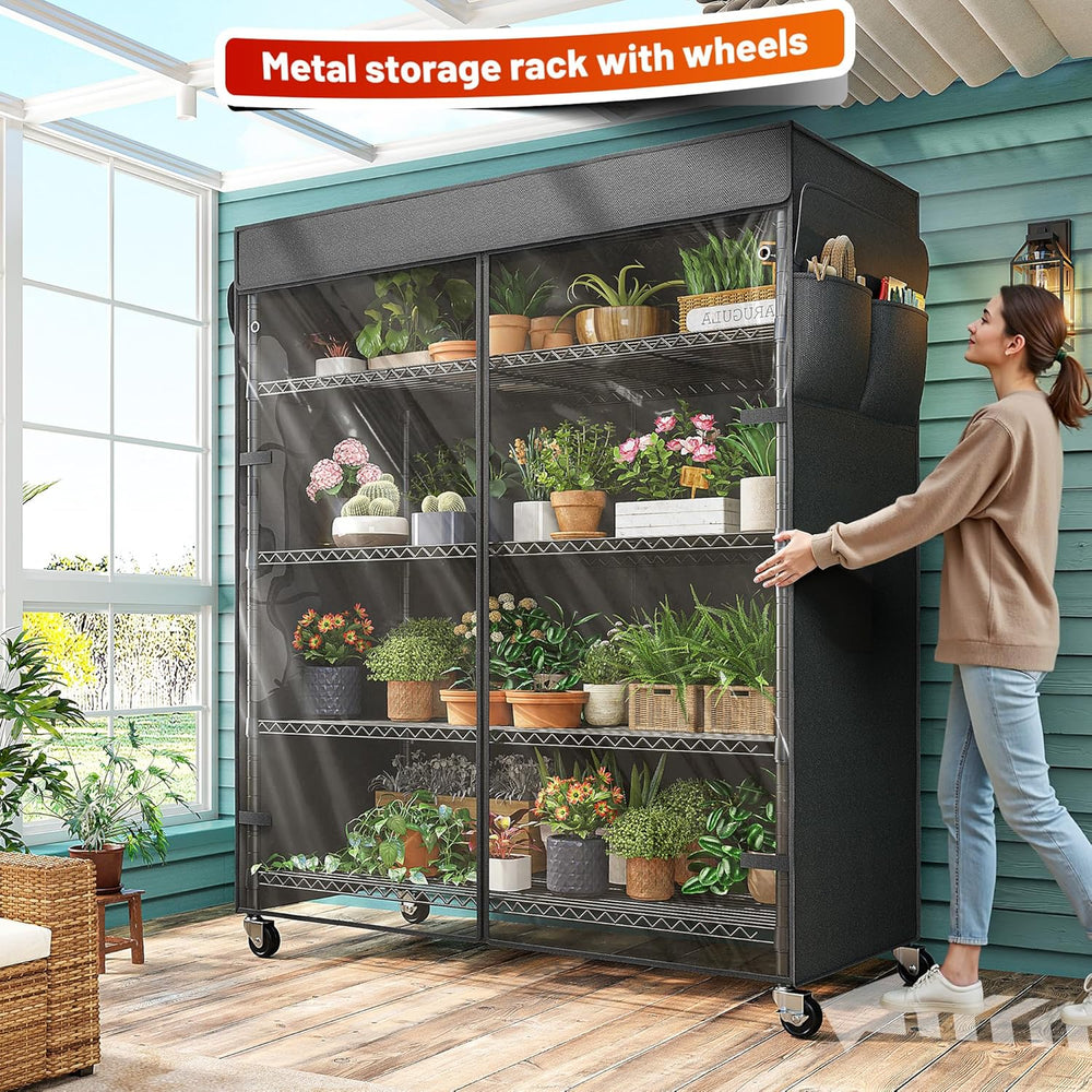 REIBII 45"W 5-Tier Storage Shelves with Cover & Wheels, 1100 lbs for...