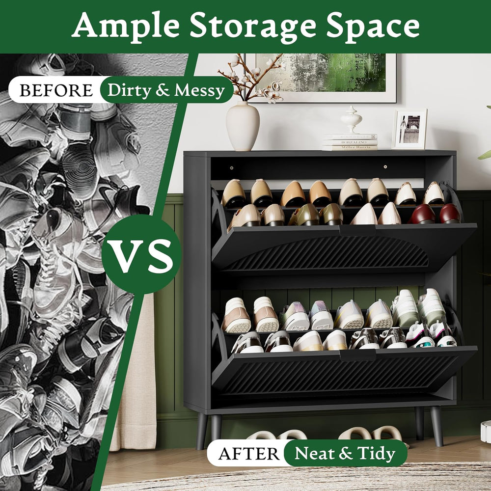 Xixini Shoe Storage Cabinet with 2 Flip Drawers, 36" Tall Narrow Wood Fl...