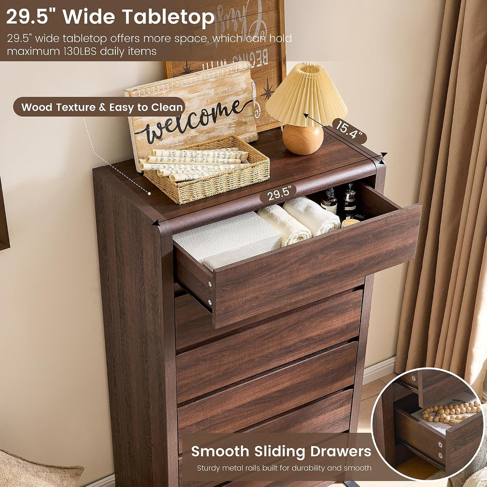 Modern 6 Drawers Dresser for Bedroom, 55.6” Tall Walnut Dressers & Chest ...