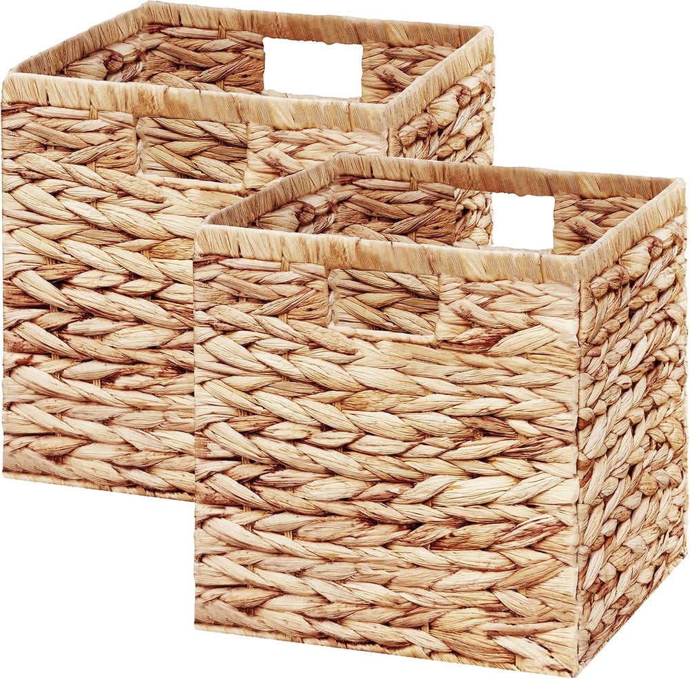 Vagusicc Wicker Storage Basket, Set of 2 Handwoven Water Hyacinth Storage Bas...