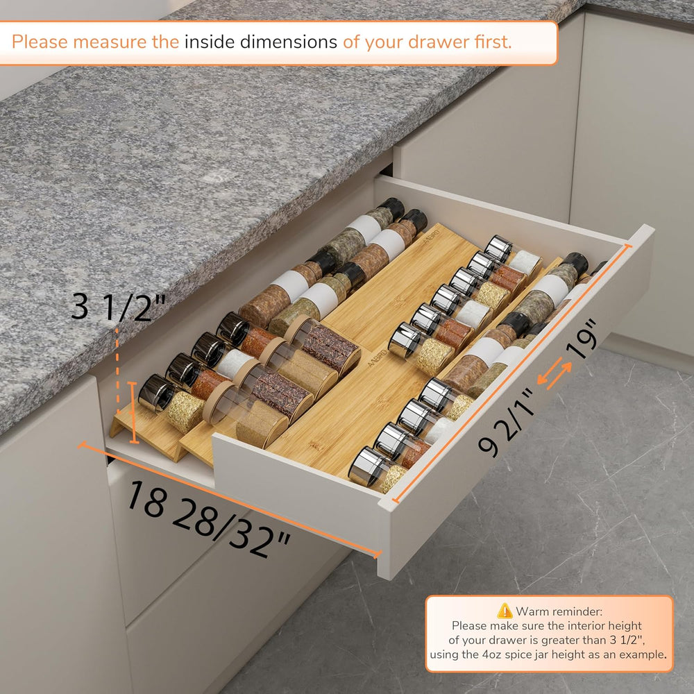 Bamboo Spice Drawer Organizer with Non-slip Mat,4 Tier - 2 Set Jar Spice Rack...