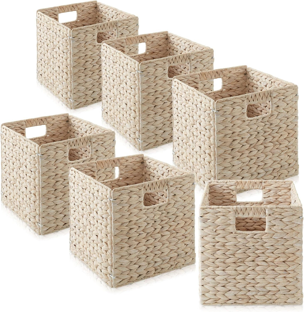 Casafield 10.5" x 10.5" Hyacinth Storage Baskets, Whitewash - Set o...