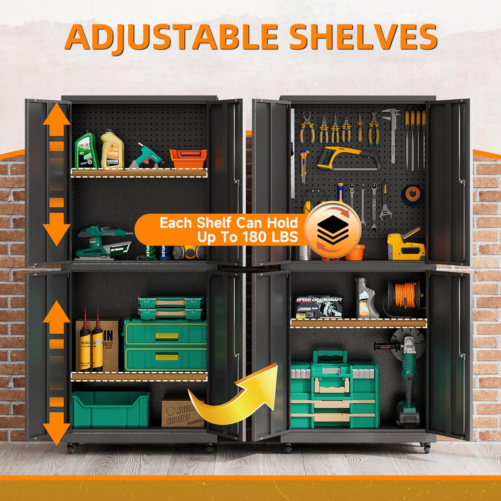 Garage Storage Cabinets System, 3-Pcs Workshop Cabinet Set in Black, Locked G...