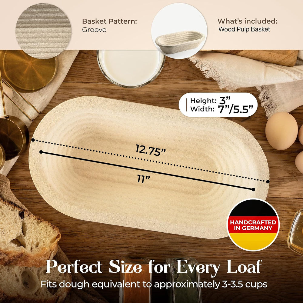 Wood Pulp Banneton Bread Proofing Basket – 13" Oval 1.5LB Brotform, Groo...