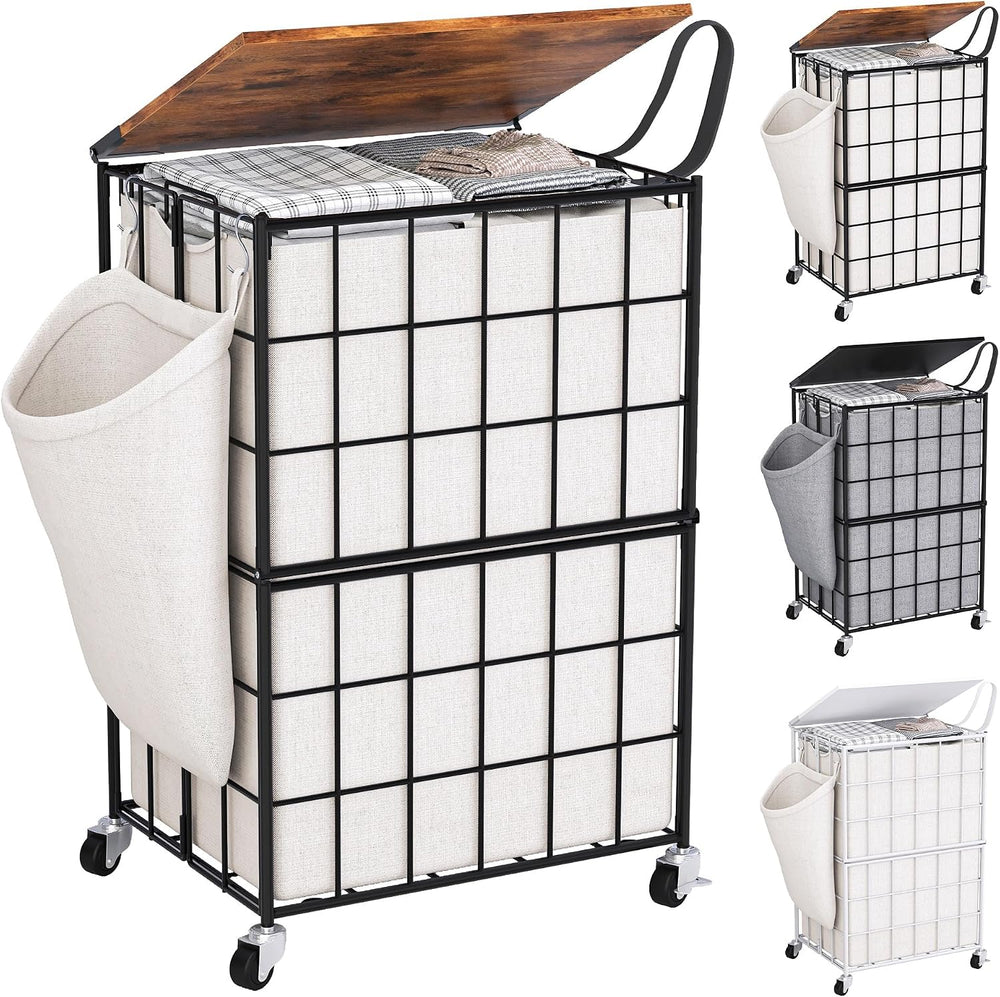 90L Laundry Basket with Wheels, Large Capacity Laundry Hamper with Removable ...