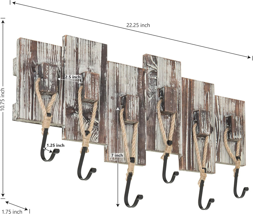 MyGift Rustic Wall Mounted Hat & Coat Rack, Rope Hooks, 6 Hook Storage