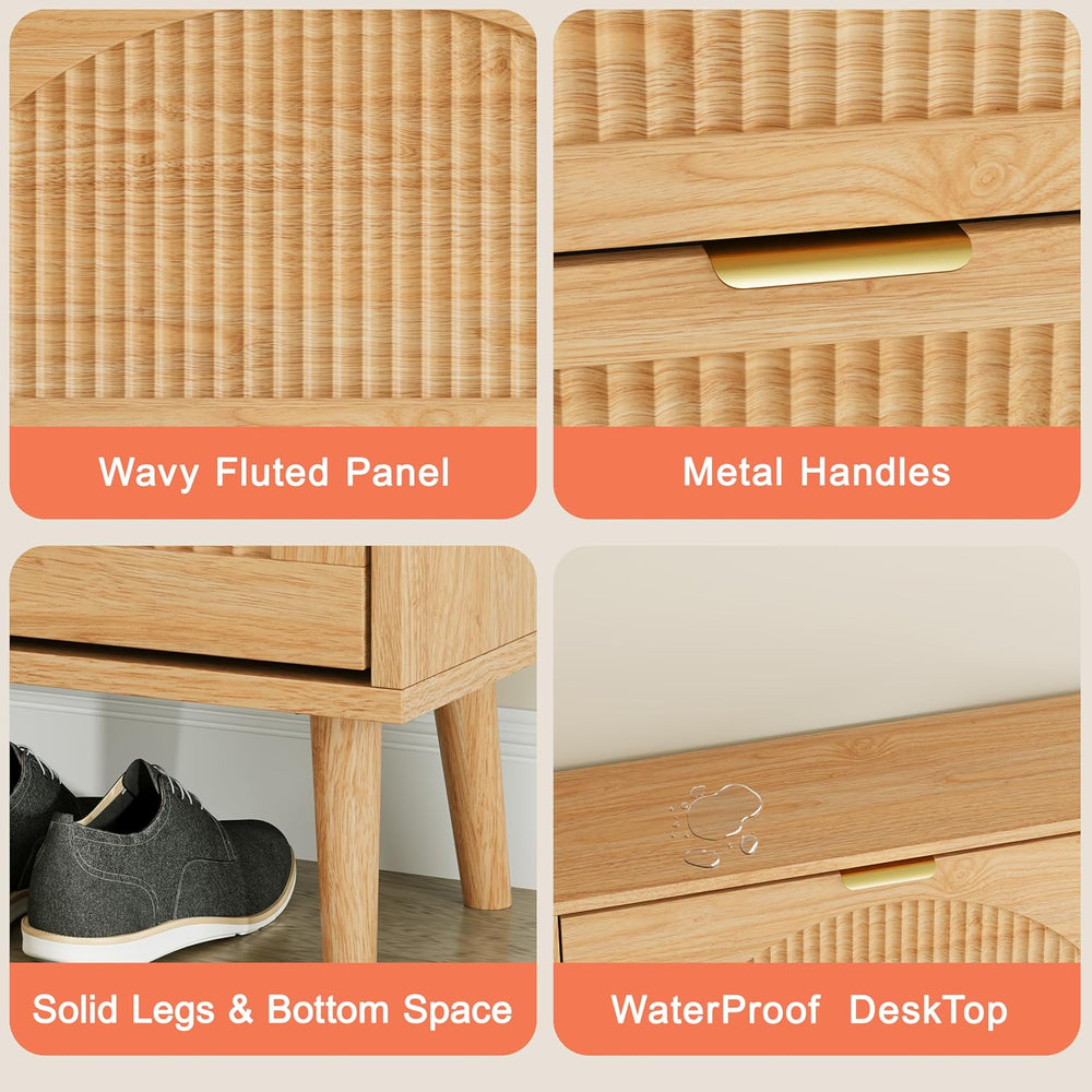 Shoe Storage Cabinet with 2 Flip Drawers, Narrow Wood Shoe Organizer Cabinet ...