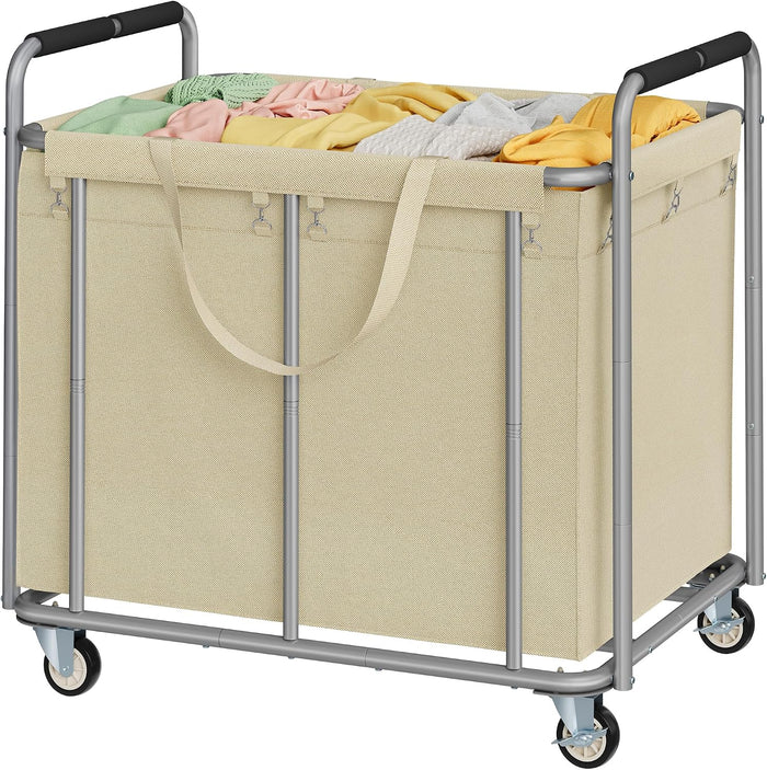 Tajsoon Large Laundry Cart with Wheels 450L, Large Laundry Basket, Kahki