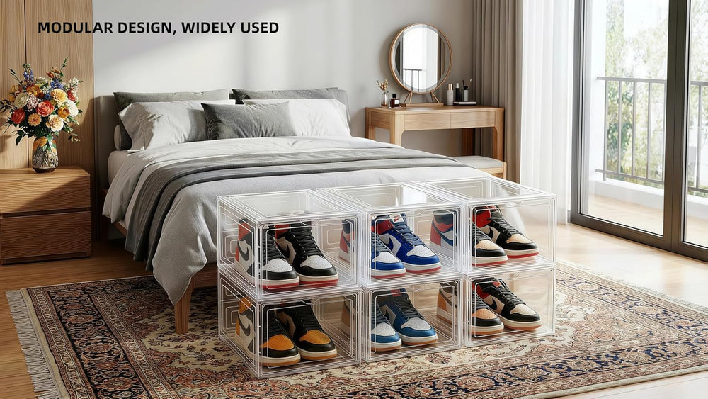 10 Pack Clear Shoe Storage Boxes Stackable, Plastic Shoe Boxes with Lids, Sne...