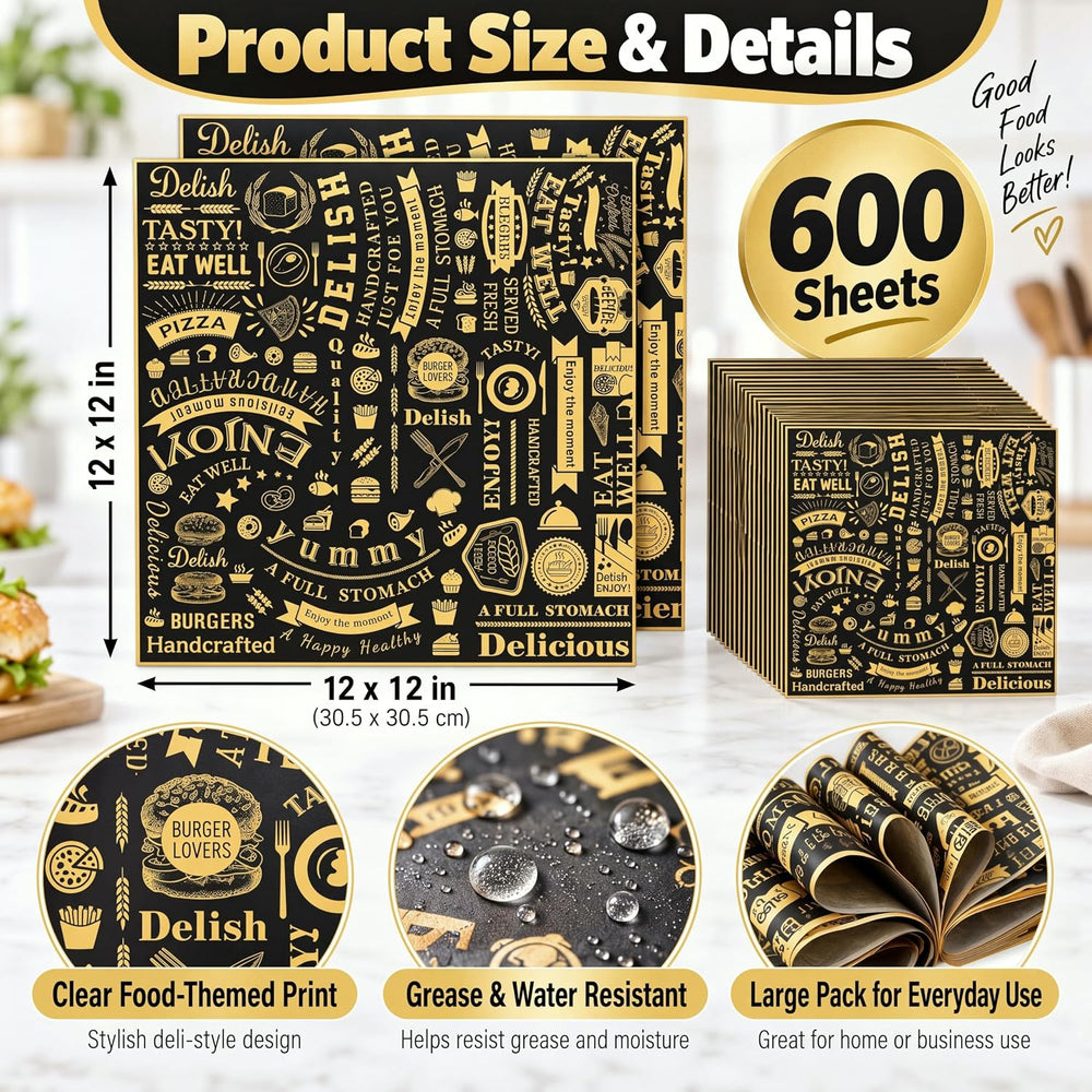 Outus 600 Pcs 12 x 12 Inch Deli Wax Paper Sheets, Black,Yellow