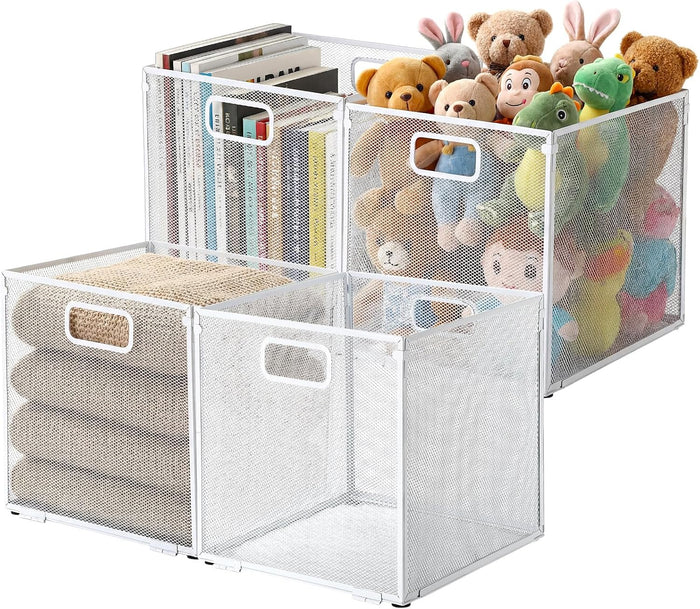 4 Pcs Foldable Metal Cube Storage Bins 11 x 11 Inch, White