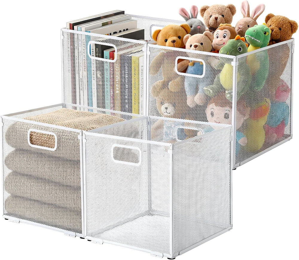 4 Pcs Foldable Metal Cube Storage Bins 11 x 11 Inch, White