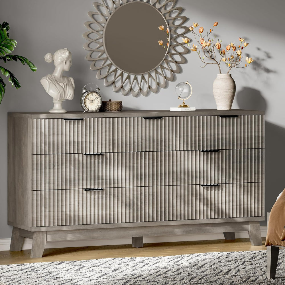 Fluted Dresser with 7 Drawers, Wooden Dresser TV Stand, Wood Closet Clothes