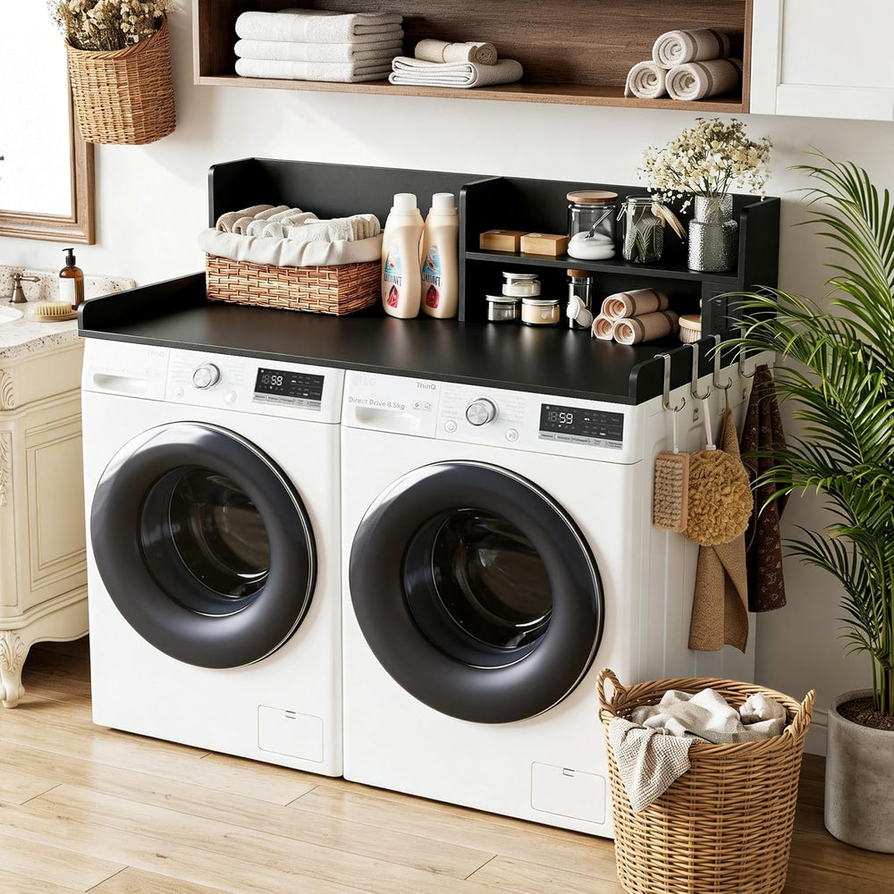 2-Tier Washer Dryer Countertop with Charging Station & Shelves, 54" ...
