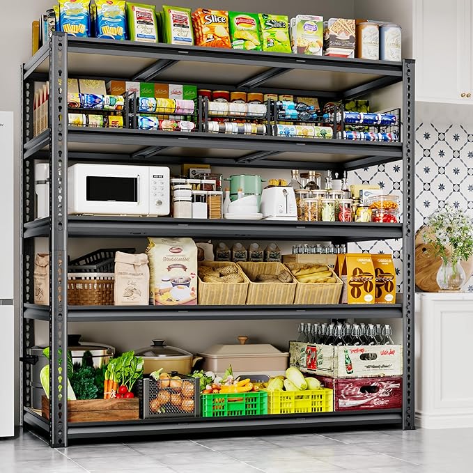 48"W Garage Shelving, 3050LBS Storage Shelves Heavy Duty, 5 Tier Metal S...