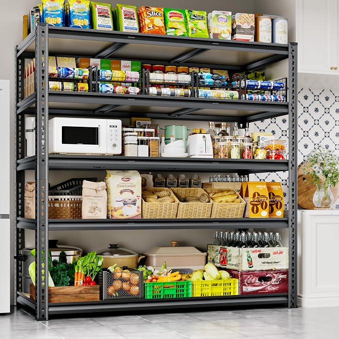 48"W Garage Shelving, 3050LBS Storage Shelves heavy duty, 5 Tier Metal S...