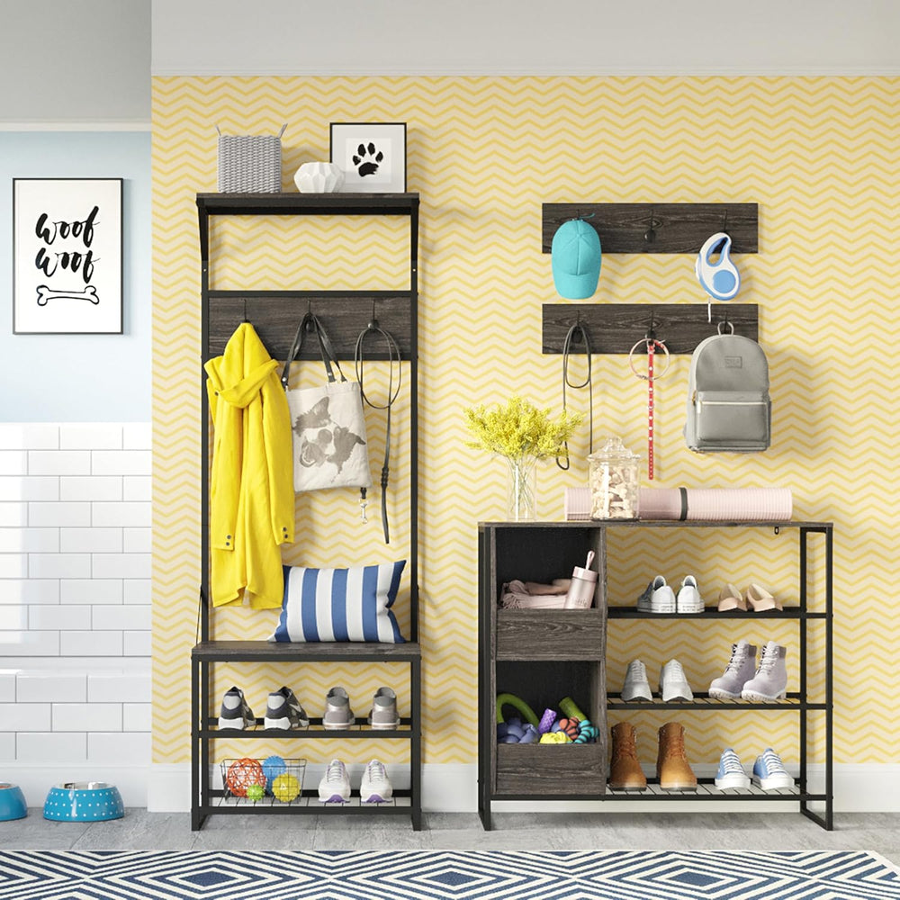 RiverRidge Afton Shoe Storage Organizer, Black Frame + Weathered Woodgrain