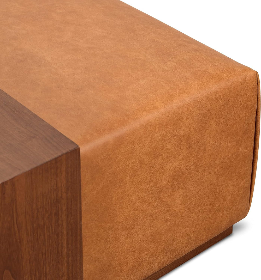 POLY & BARK Jarmo Leather Ottoman with Walnut Table in Full-Grain Pure-An...