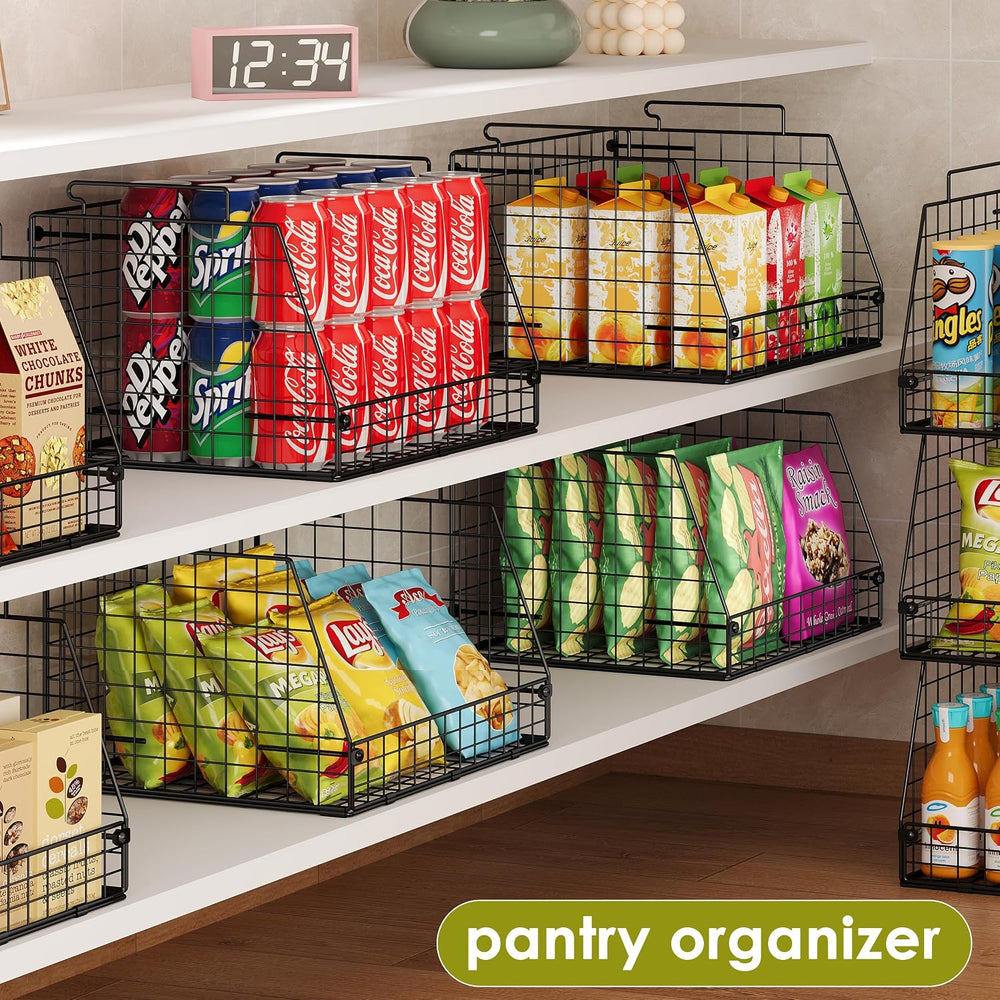 Jakyitvi 6 Pack Stackable Wire Baskets for Pantry,6 Pank Metal Pantry Organiz...