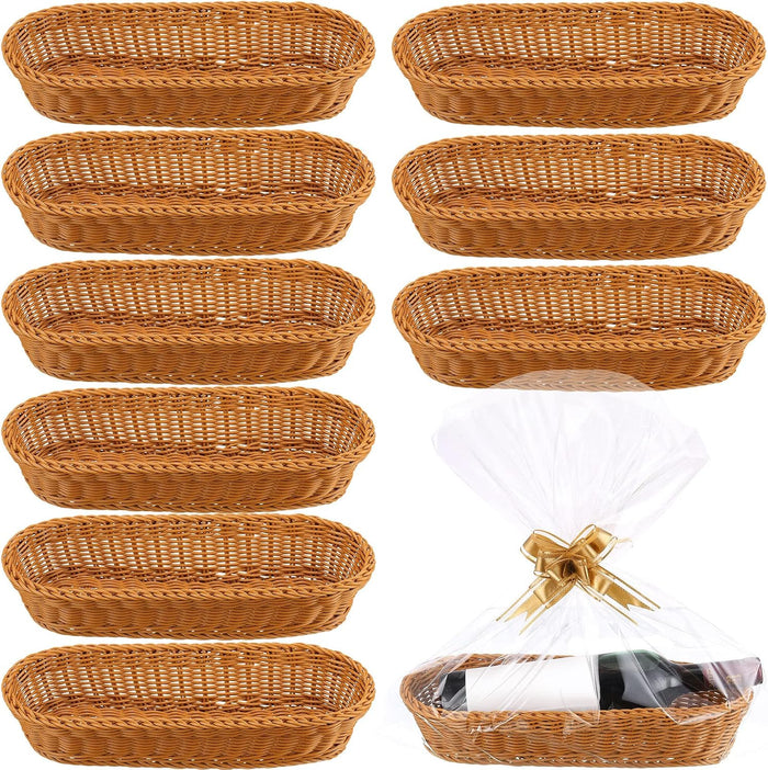 10 Pcs Wicker Bread Baskets for Serving 14 x 5.7 x 3 Inches