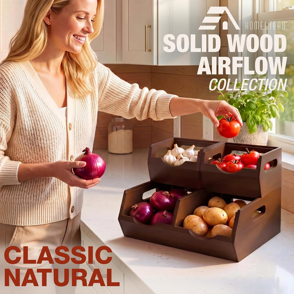 HOMESTEAD Stackable Solid Wood Storage Bins for Kitchen Pantry & Countert...